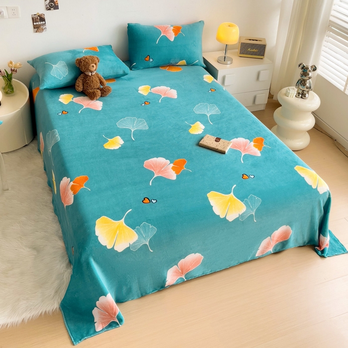 91家纺网 家纺一手货源 找家纺 艾橙家纺 2025秋冬新款高克重牛奶绒印花床单单品床单床单单件 晚秋