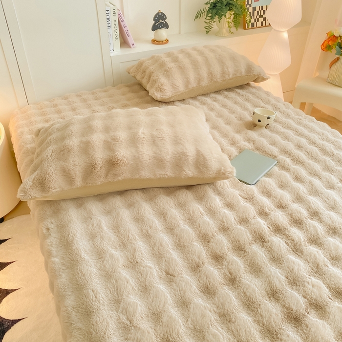 91家纺网 家纺一手货源 找家纺 （总）耐思家纺 2025新款泡泡牛奶绒纯色单品床笠床笠单件