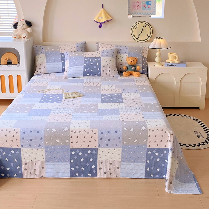 91家纺网 家纺一手货源 找家纺 艾橙家纺 2025秋冬新款高克重牛奶绒印花床单单品床单床单单件 星河