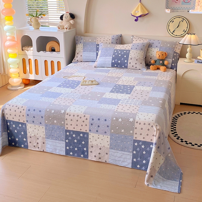 91家纺网 家纺一手货源 找家纺 艾橙家纺 2025秋冬新款高克重牛奶绒印花床单单品床单床单单件 星河