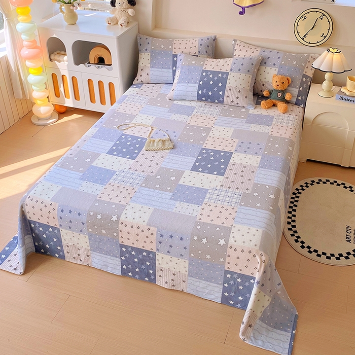 91家纺网 家纺一手货源 找家纺 艾橙家纺 2025秋冬新款高克重牛奶绒印花床单单品床单床单单件 星河