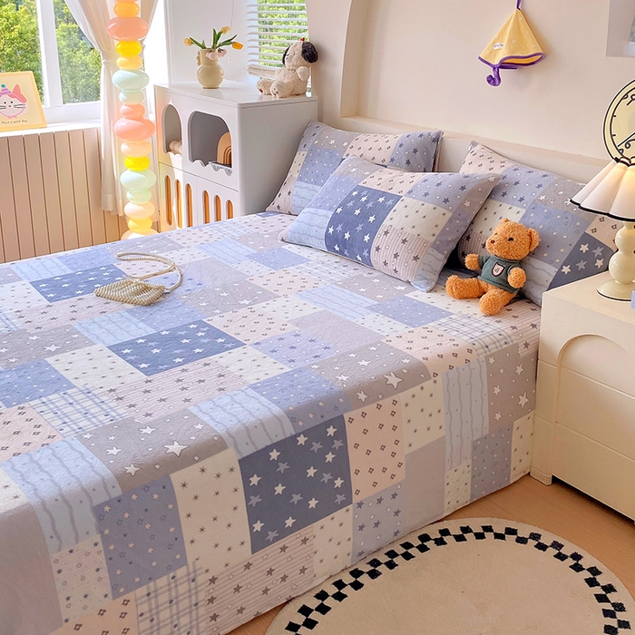 91家纺网 家纺一手货源 找家纺 艾橙家纺 2025秋冬新款高克重牛奶绒印花床单单品床单床单单件 星河