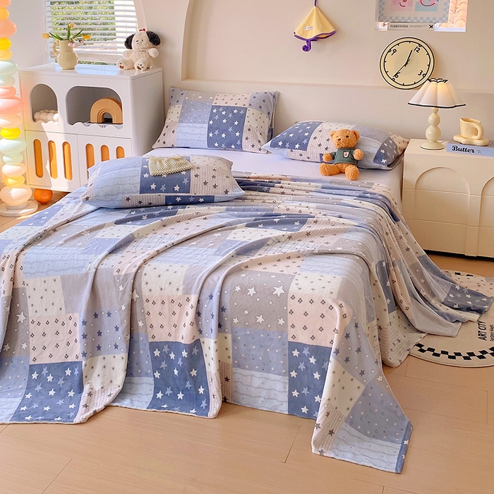 91家纺网 家纺一手货源 找家纺 艾橙家纺 2025秋冬新款高克重牛奶绒印花床单单品床单床单单件 星河