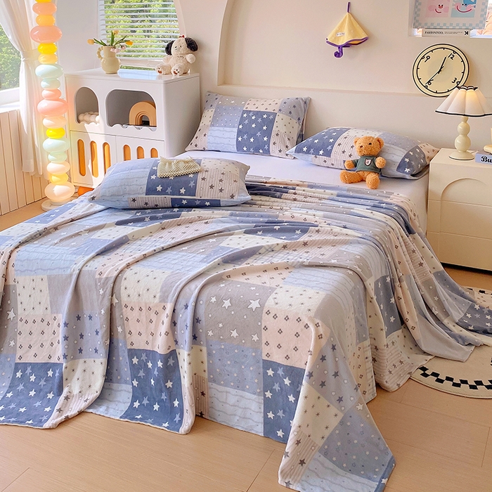 91家纺网 家纺一手货源 找家纺 艾橙家纺 2025秋冬新款高克重牛奶绒印花床单单品床单床单单件 星河