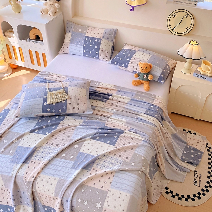 91家纺网 家纺一手货源 找家纺 艾橙家纺 2025秋冬新款高克重牛奶绒印花床单单品床单床单单件 星河