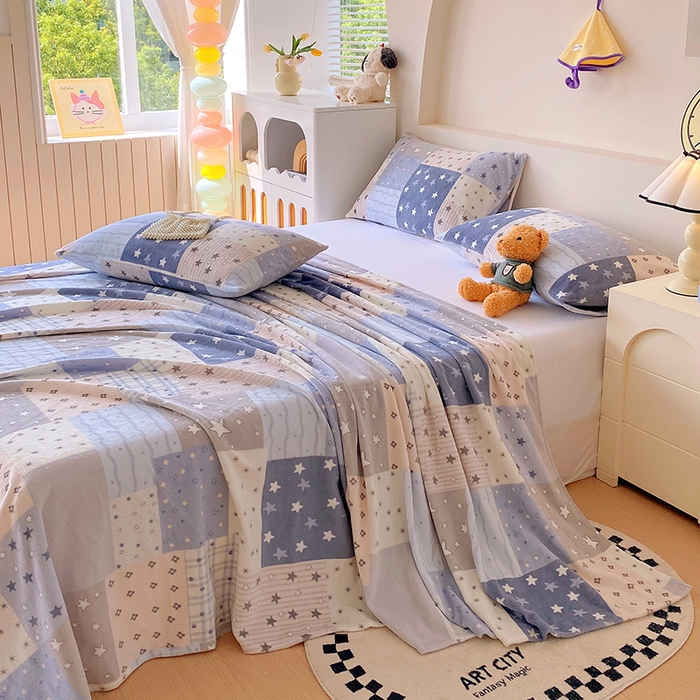 91家纺网 家纺一手货源 找家纺 艾橙家纺 2025秋冬新款高克重牛奶绒印花床单单品床单床单单件 星河