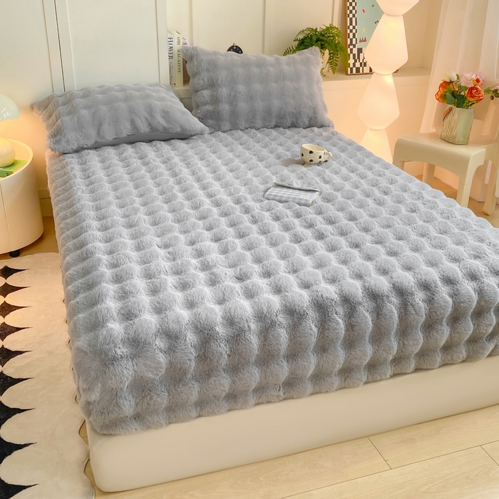 91家纺网 家纺一手货源 找家纺 耐思家纺 2025新款泡泡牛奶绒纯色单品床笠床笠单件 泡泡 星空灰