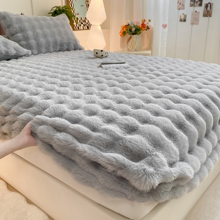 91家纺网 家纺一手货源 找家纺 耐思家纺 2025新款泡泡牛奶绒纯色单品床笠床笠单件 泡泡 星空灰