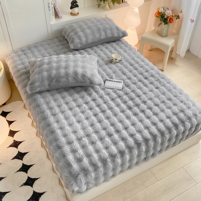 91家纺网 家纺一手货源 找家纺 耐思家纺 2025新款泡泡牛奶绒纯色单品床笠床笠单件 泡泡 星空灰