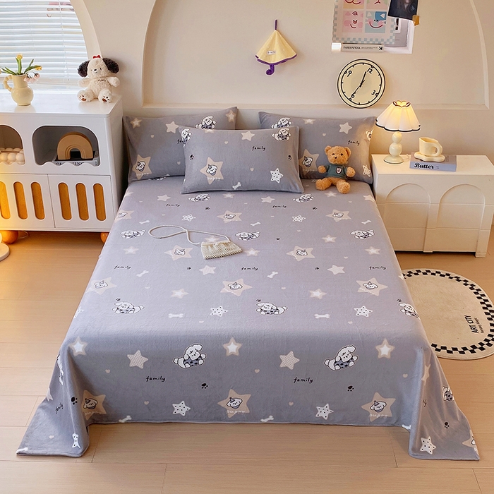 艾橙家纺 2025秋冬新款高克重牛奶绒印花床单单品床单床单单件 星际宝贝