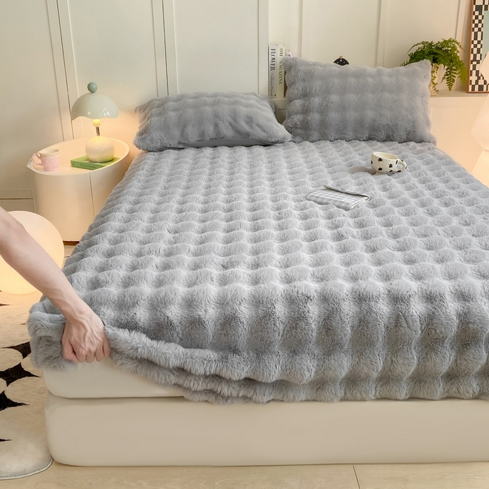 91家纺网 家纺一手货源 找家纺 耐思家纺 2025新款泡泡牛奶绒纯色单品床笠床笠单件 泡泡 星空灰