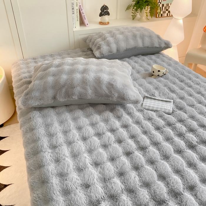 91家纺网 家纺一手货源 找家纺 耐思家纺 2025新款泡泡牛奶绒纯色单品床笠床笠单件 泡泡 星空灰