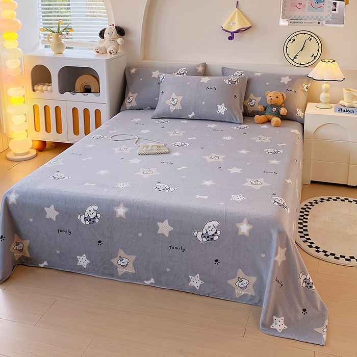 91家纺网 家纺一手货源 找家纺 艾橙家纺 2025秋冬新款高克重牛奶绒印花床单单品床单床单单件 星际宝贝