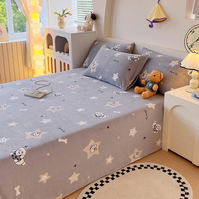 91家纺网 家纺一手货源 找家纺 艾橙家纺 2025秋冬新款高克重牛奶绒印花床单单品床单床单单件 星际宝贝