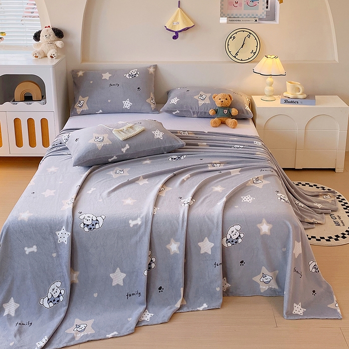 91家纺网 家纺一手货源 找家纺 艾橙家纺 2025秋冬新款高克重牛奶绒印花床单单品床单床单单件 星际宝贝