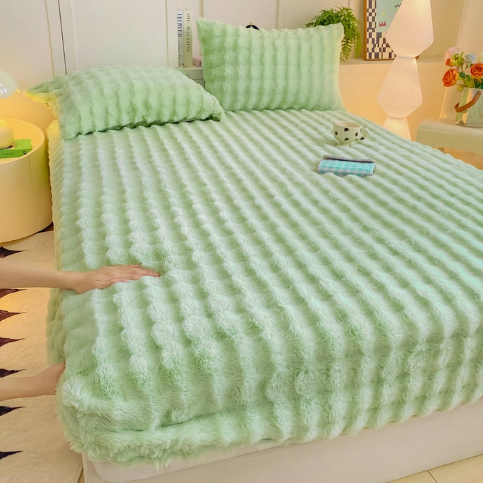 91家纺网 家纺一手货源 找家纺 耐思家纺 2025新款泡泡牛奶绒纯色单品床笠床笠单件 泡泡 淡雅绿