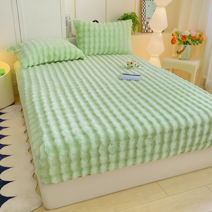 91家纺网 家纺一手货源 找家纺 耐思家纺 2025新款泡泡牛奶绒纯色单品床笠床笠单件 泡泡 淡雅绿