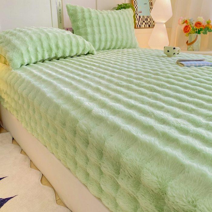 91家纺网 家纺一手货源 找家纺 耐思家纺 2025新款泡泡牛奶绒纯色单品床笠床笠单件 泡泡 淡雅绿