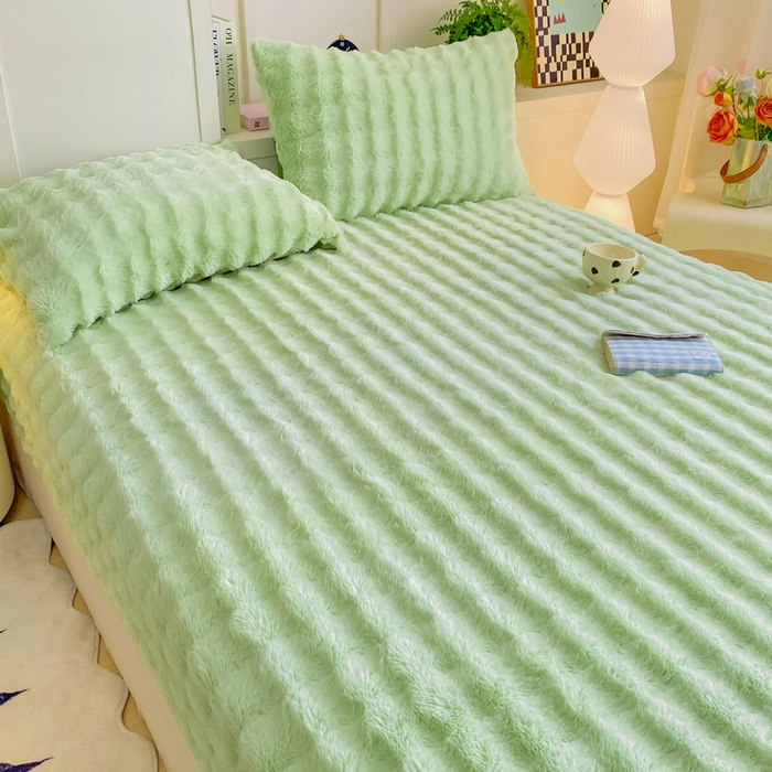 91家纺网 家纺一手货源 找家纺 耐思家纺 2025新款泡泡牛奶绒纯色单品床笠床笠单件 泡泡 淡雅绿