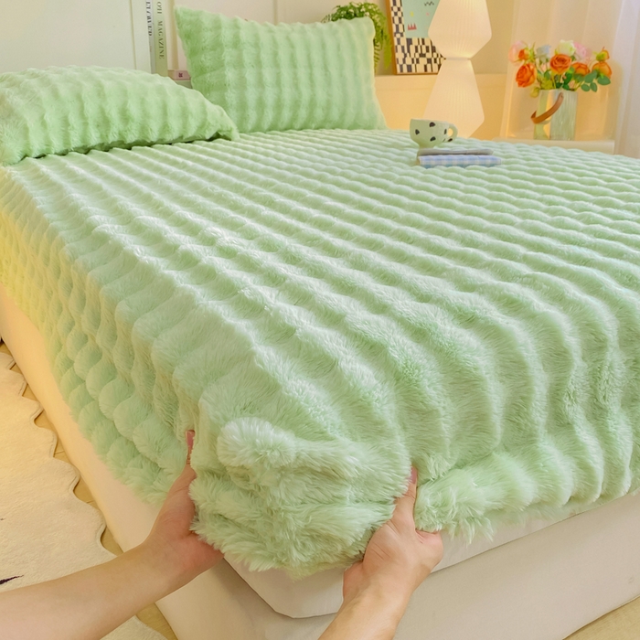 91家纺网 家纺一手货源 找家纺 耐思家纺 2025新款泡泡牛奶绒纯色单品床笠床笠单件 泡泡 淡雅绿