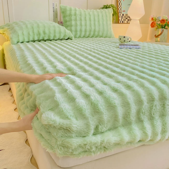 91家纺网 家纺一手货源 找家纺 耐思家纺 2025新款泡泡牛奶绒纯色单品床笠床笠单件 泡泡 淡雅绿