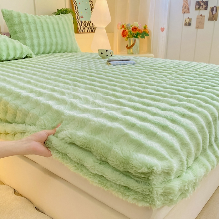 91家纺网 家纺一手货源 找家纺 耐思家纺 2025新款泡泡牛奶绒纯色单品床笠床笠单件 泡泡 淡雅绿