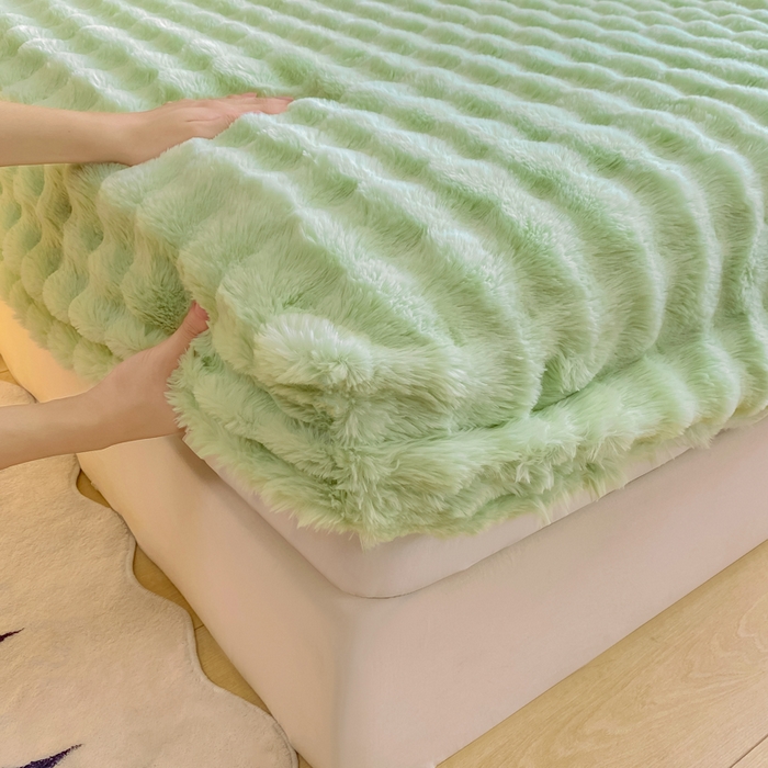 91家纺网 家纺一手货源 找家纺 耐思家纺 2025新款泡泡牛奶绒纯色单品床笠床笠单件 泡泡 淡雅绿