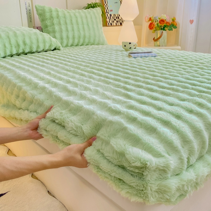 91家纺网 家纺一手货源 找家纺 耐思家纺 2025新款泡泡牛奶绒纯色单品床笠床笠单件 泡泡 淡雅绿