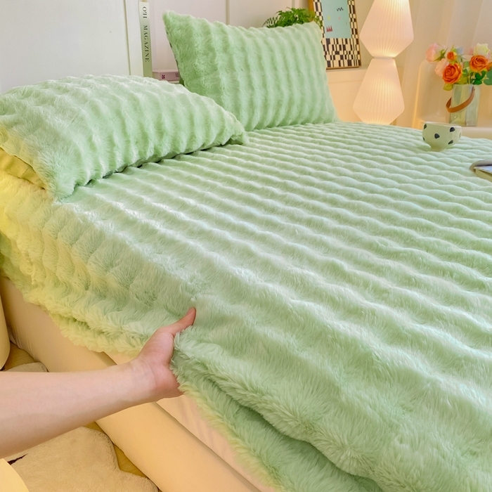 91家纺网 家纺一手货源 找家纺 耐思家纺 2025新款泡泡牛奶绒纯色单品床笠床笠单件 泡泡 淡雅绿