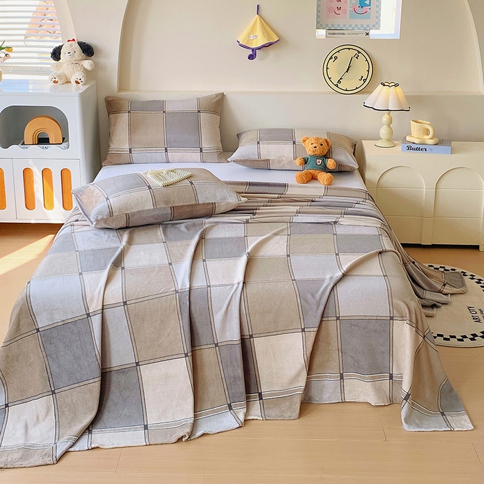 91家纺网 家纺一手货源 找家纺 艾橙家纺 2025秋冬新款高克重牛奶绒印花床单单品床单床单单件 雅致格调