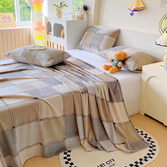 91家纺网 家纺一手货源 找家纺 艾橙家纺 2025秋冬新款高克重牛奶绒印花床单单品床单床单单件 雅致格调