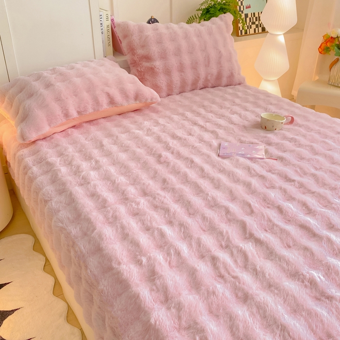 91家纺网 家纺一手货源 找家纺 耐思家纺 2025新款泡泡牛奶绒纯色单品床笠床笠单件 泡泡 粉豆沙