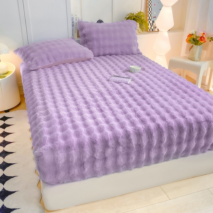 91家纺网 家纺一手货源 找家纺 耐思家纺 2025新款泡泡牛奶绒纯色单品床笠床笠单件 泡泡 梦幻紫