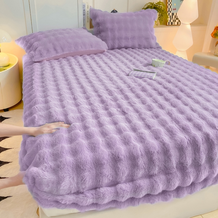 91家纺网 家纺一手货源 找家纺 耐思家纺 2025新款泡泡牛奶绒纯色单品床笠床笠单件 泡泡 梦幻紫