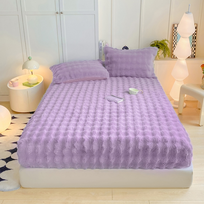 91家纺网 家纺一手货源 找家纺 耐思家纺 2025新款泡泡牛奶绒纯色单品床笠床笠单件 泡泡 梦幻紫