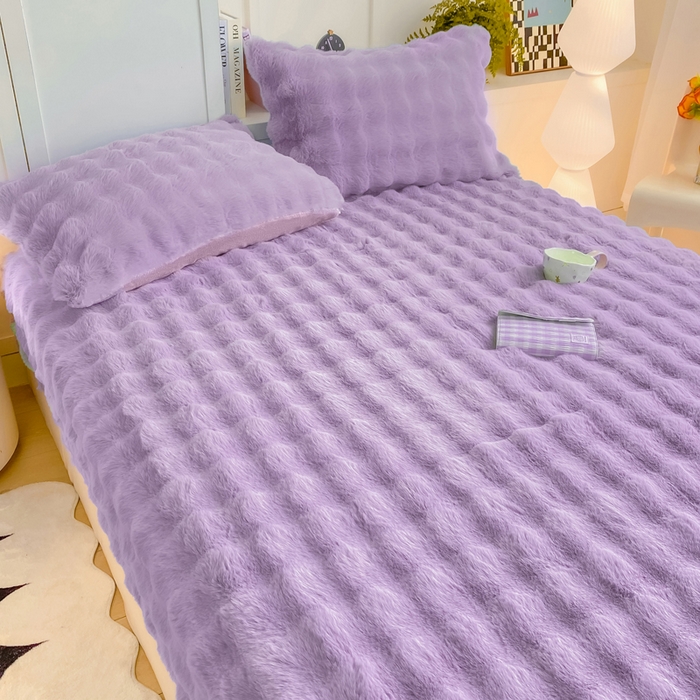 91家纺网 家纺一手货源 找家纺 耐思家纺 2025新款泡泡牛奶绒纯色单品床笠床笠单件 泡泡 梦幻紫