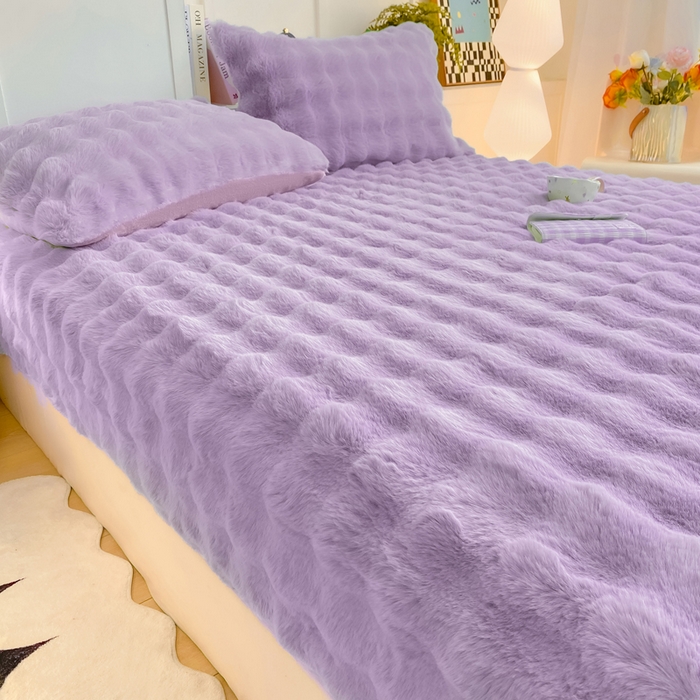 91家纺网 家纺一手货源 找家纺 耐思家纺 2025新款泡泡牛奶绒纯色单品床笠床笠单件 泡泡 梦幻紫