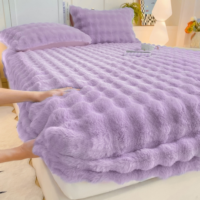 91家纺网 家纺一手货源 找家纺 耐思家纺 2025新款泡泡牛奶绒纯色单品床笠床笠单件 泡泡 梦幻紫