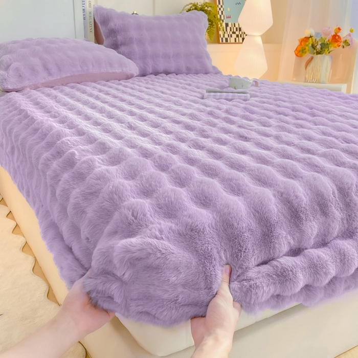 91家纺网 家纺一手货源 找家纺 耐思家纺 2025新款泡泡牛奶绒纯色单品床笠床笠单件 泡泡 梦幻紫