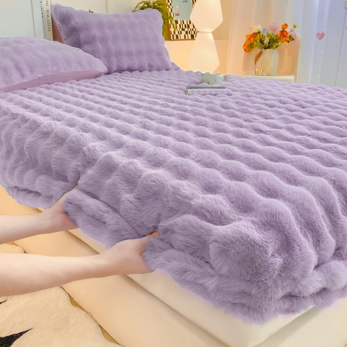 91家纺网 家纺一手货源 找家纺 耐思家纺 2025新款泡泡牛奶绒纯色单品床笠床笠单件 泡泡 梦幻紫