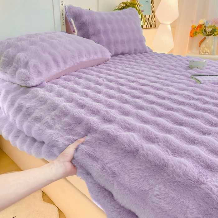 91家纺网 家纺一手货源 找家纺 耐思家纺 2025新款泡泡牛奶绒纯色单品床笠床笠单件 泡泡 梦幻紫