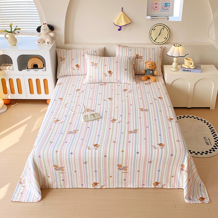 艾橙家纺 2025秋冬新款高克重牛奶绒印花床单单品床单床单单件 悦动萌宠