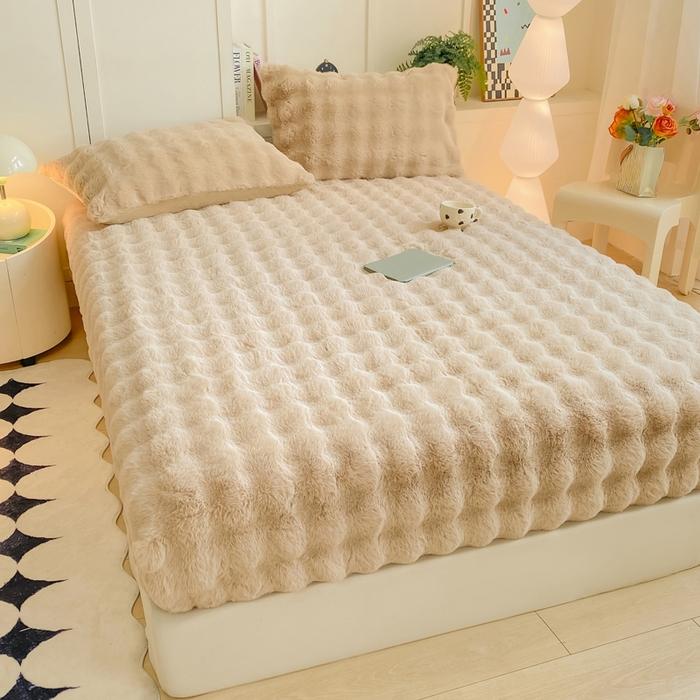 91家纺网 家纺一手货源 找家纺 耐思家纺 2025新款泡泡牛奶绒纯色单品床笠床笠单件 泡泡 卡其驼