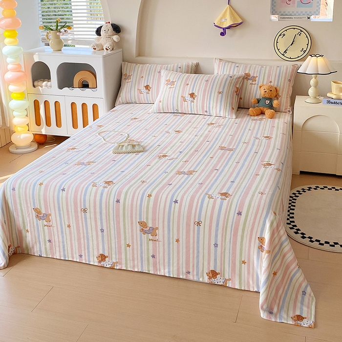 91家纺网 家纺一手货源 找家纺 艾橙家纺 2025秋冬新款高克重牛奶绒印花床单单品床单床单单件 悦动萌宠