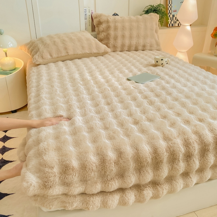 91家纺网 家纺一手货源 找家纺 耐思家纺 2025新款泡泡牛奶绒纯色单品床笠床笠单件 泡泡 卡其驼