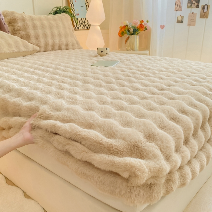 91家纺网 家纺一手货源 找家纺 耐思家纺 2025新款泡泡牛奶绒纯色单品床笠床笠单件 泡泡 卡其驼