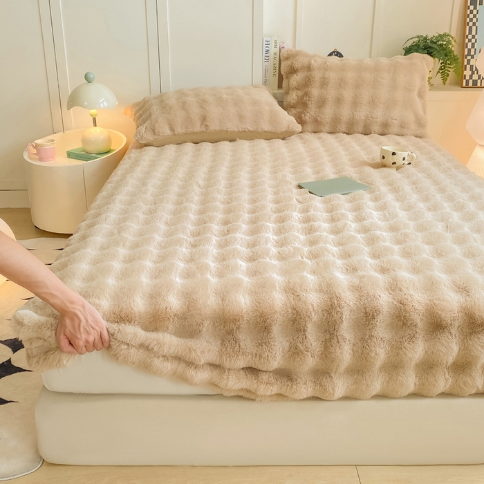 91家纺网 家纺一手货源 找家纺 耐思家纺 2025新款泡泡牛奶绒纯色单品床笠床笠单件 泡泡 卡其驼