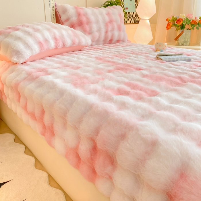 91家纺网 家纺一手货源 找家纺 耐思家纺 2025新款泡泡牛奶绒纯色单品床笠床笠单件 炫彩 胭脂粉