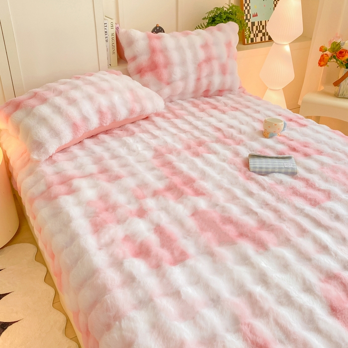 91家纺网 家纺一手货源 找家纺 耐思家纺 2025新款泡泡牛奶绒纯色单品床笠床笠单件 炫彩 胭脂粉