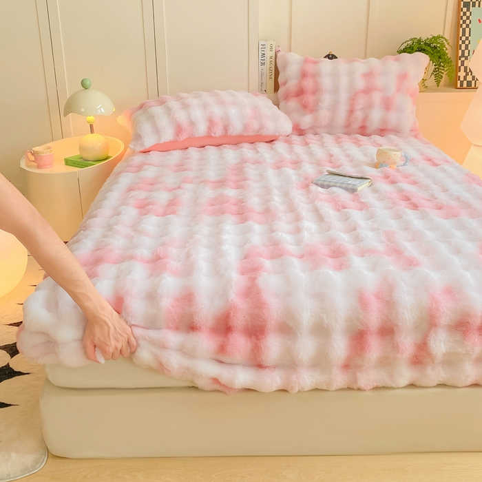 91家纺网 家纺一手货源 找家纺 耐思家纺 2025新款泡泡牛奶绒纯色单品床笠床笠单件 炫彩 胭脂粉